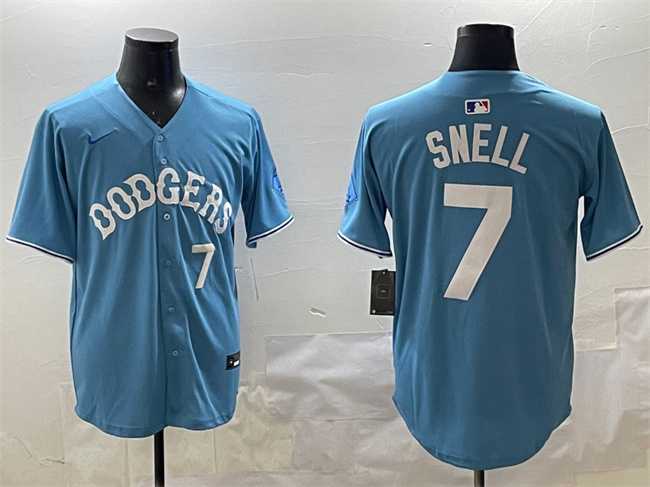 Mens Los Angeles Dodgers #7 Blake Snell Light Blue Limited Stitched Jersey
